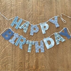 Blue Denim & Plaid "Happy Birthday" Banner - Home Party Supplies